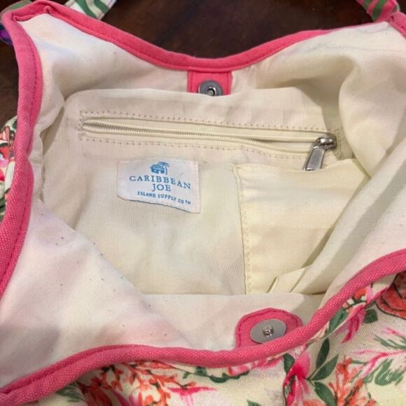 Caribbean Joe Coral Floral Hobo Bag with Striped Handles - Picture 11 of 15